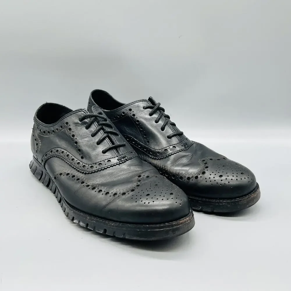 Cole Haan Shoes Mens 10.5 Black Leather Zerogrand Wingtip Oxford Dress Brogue